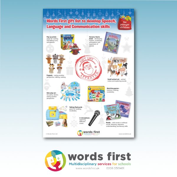 Words First gift list to develop Speech, Language and Communication skills